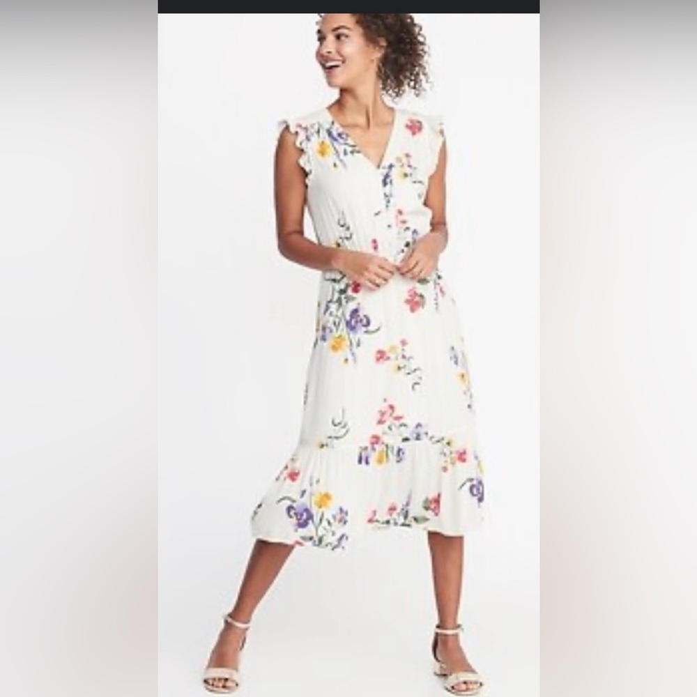 Old Navy Red and Yellow V-Neck Midi Sundress